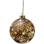 Led bal glas sterren dia. 12 cm donkerbruin/goud