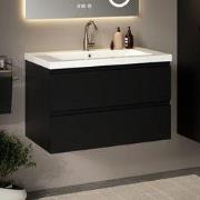Badkamermeubel Sova - 80cm - Mat Zwart - Wastafel wit