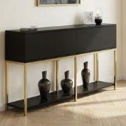 Modern Dressoir Zwart Lord 150x30x80 - Gouden Frame - Twee Vakken