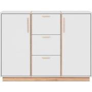 Buffetkast met 2 deuren en 3 lades, wit en hout, L 125 cm - SPLIT