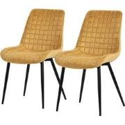 Eetkamerstoel set van 2 mosterdgeel met fluwelen bekleding en stalen p...