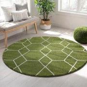 Trellis Uni Rond Effen Laagpolig Vloerkleed Modern Groen- 150 CM ROND