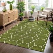 Trellis Uni Effen Laagpolig Vloerkleed Modern Groen- 200x290 CM