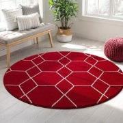 Trellis Uni Rond Effen Laagpolig Vloerkleed Modern Rood- 150 CM ROND