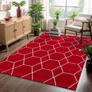 Trellis Uni Effen Laagpolig Vloerkleed Modern Rood- 160x230 CM