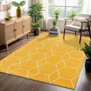 Trellis Uni Effen Laagpolig Vloerkleed Modern Geel- 80x150 CM