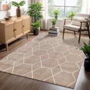 Trellis Uni Effen Laagpolig Vloerkleed Modern Beige- 80x200 CM