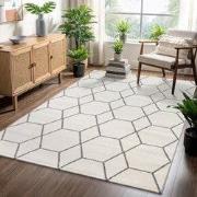 Trellis Uni Effen Laagpolig Vloerkleed Modern Creme- 120x170 CM