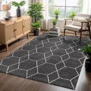 Trellis Uni Effen Laagpolig Vloerkleed Modern Donker Grijs- 140x200 CM