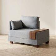 Moderne Fauteuil Blauw Stof Fly - Links - Met Houten Tafeltje