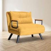 Landelijke slaapfauteuil Mosterd Geel stof linnen look Sando