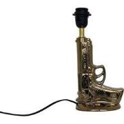 Gouden Pistool Lamp incl zwart/ wit stippen kap-30x46cm-Keramiek-Zwart...