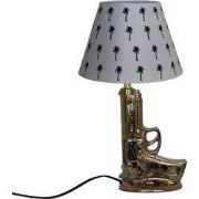 Gouden Pistool Lamp incl Zwart/ Wit palmkap-30x46cm-Keramiek-Zwart-Hou...