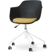 Nout-Liz eetkamerstoel zwart met warm oker zitkussen - wit onderstel