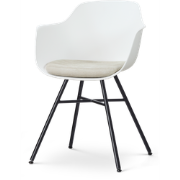 Noa-Liz eetkamerstoel wit met naturelbeige zitkussen - zwart onderstel