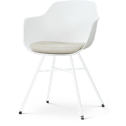 Noa-Liz eetkamerstoel wit met naturelbeige zitkussen - wit onderstel