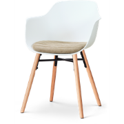 Nena-Liz eetkamerstoel wit met nougatbruin zitkussen - houten onderste...
