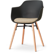 Nena-Liz eetkamerstoel zwart met nougatbruin zitkussen - houten onders...