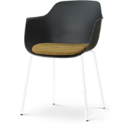 Nora-Liz eetkamerstoel zwart met mosgroen zitkussen - wit onderstel