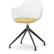 Nola-Liz draaibare eetkamerstoel wit met warm oker zitkussen - zwart o...