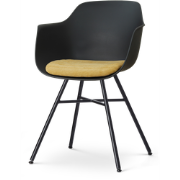 Noa-Liz eetkamerstoel zwart met warm oker zitkussen - zwart onderstel