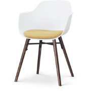 Nena-Liz eetkamerstoel wit met warm oker zitkussen - walnoot houten on...