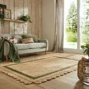 Grace vloerkleed - Jute - Laagpolig Modern - Naturel / Groen - 160 X 2...