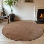 JOY Effen Soft Rond Vloerkleed – 100% Polyester – Anti-Slip - Bruin- 2...