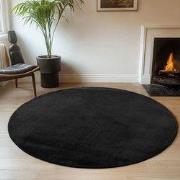 JOY Effen Soft Rond Vloerkleed – 100% Polyester – Anti-Slip - Zwart- 8...