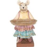 Clayre & Eef Decoratie Beeld Muis 17x15x26 cm Beige Kunststof