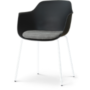 Nora-Liz eetkamerstoel zwart met zeegrijs zitkussen - wit onderstel