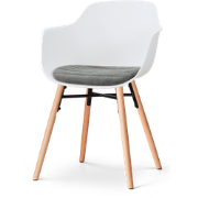 Nena-Liz eetkamerstoel wit met zeegrijs zitkussen - houten onderstel