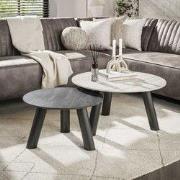 Hoyz Collection - Salontafel Twin Rond Set Van 2 - 3D Keramiek Travert...