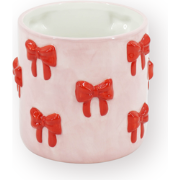 Pot - Flowerpot - Bow - Light Pink/Red - 15.5x15.5x16cm