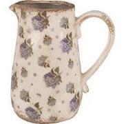 Clayre & Eef Decoratie Kan 16x12x18 cm Beige Blauw Keramiek Bloemen