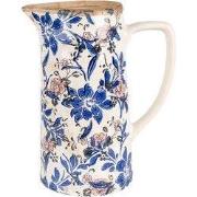 Clayre & Eef Decoratie Kan 21x14x26 cm Beige Blauw Keramiek Bloemen