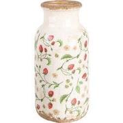 Clayre & Eef Vaas Ø 15x32 cm Beige Rood Keramiek Aardbeien