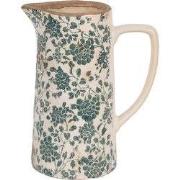 Clayre & Eef Decoratie Kan 21x14x26 cm Beige Groen Keramiek Bloemen