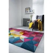 Falmouth vloerkleed - Laagpolig - 100% Wol - Geo Modern - Multi - 120 ...