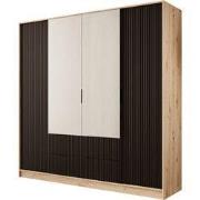 Meubella - Negroni - Kledingkast 4 deurs - Eiken/Zwart - 200x51x200 cm