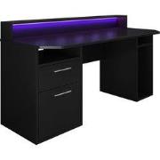 Meubella - Bureau Tamara 3 - Zwart - 160 cm - Met LED