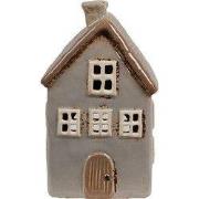 Clayre & Eef Waxinelichthouder Huis 9x9x16 cm Grijs Bruin Keramiek