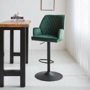 Draaibare Barkruk Velvet Groen Novan - Verstelbaar - Met Armleuningen