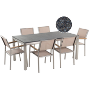 GROSSETO  - Tuinset met 6 stoelen- Beige/Zwart - Graniet