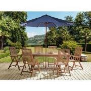 AMANTEA - Tuinset voor 6 - Donkere houtkleur/Blauw - Acaciahout