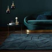 Shard vloerkleed - Laagpolig - 100% Wol - Geo Modern - Petrol - 200 X ...