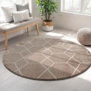 Trellis Uni Rond Effen Laagpolig Vloerkleed Modern Beige- 120 CM ROND