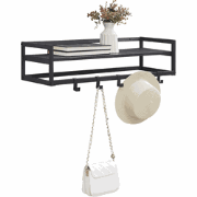 MAZAZU Wandkapstok – Met Legplank & 6 Haken – Zwart – 80 cm Breed