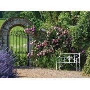 Witte bank 70x50cm Tuinschilderij