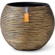 Vaas bol Rib 22x18 zwart goud bloempot